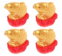 FIXOSHEE 4 Pièces Figurines Poisson Miniatures Résine Rouge et Or Décoration Chanceuse pour Nouvel an Chinois Ornements Compacts pour Bureau Maison et Voiture
