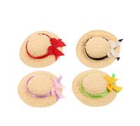 FIXOSHEE 4 Pièces Miniature Handwoven Straw Hats for Crafts Small Doll Caps in Lightweight Rustic Mini Top Hats for Dollhouse Decor and DIY Accessories