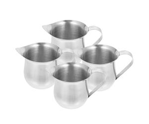FIXOSHEE 4 pièces Pichet à Lait Inox Pot Crème Petit Inox avec Bec Verseur Mesureur Espresso Tasse Mousseuse pour Café et Sauce Design Élégant et Facile à Nettoyer
