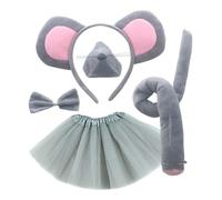 FIXOSHEE Accessoires Déguisement Souris Garçon Fille Bandeau Oreilles Souris Gris Flexible Nœud Élégant et Queue Amusante pour Fêtes et Carnaval