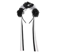 FIXOSHEE Bandeau Mariée Halloween Skull avec Fleur Imitation Rose Accessoire Festival Cheveux pour Party Day Of The Dead Cosplay