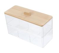 FIXOSHEE Boîte De Rangement pour Cotons-tiges à Compartiments Doubles Transparente en Acrylique avec Couvercle en Bambou Pratique Compacte Polyvalente pour Salle De Bain Et Bureau