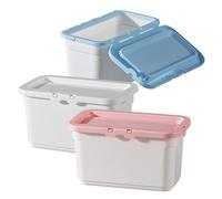 FIXOSHEE Boîte de Rangement pour Perles de Lessive 60 Capsules Lot de 3 Plastique PP Robuste Empilable Couleurs Blanc Rose et Bleu pour Buanderie et Organisation Linge