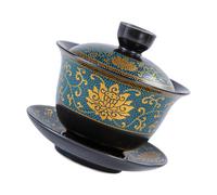 FIXOSHEE Bol à Thé Traditionnel Chinois en Céramique Couvercle Motif Rétro « Fu Gui Man » Tasse à Thé Artisanale pour Dégustation et Décoration Élégante 1 Pièce