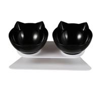 FIXOSHEE Bol Surélevé Incliné pour Chat Plastique Protection du Cou Récipient Double Noir Anti-Renversement Mangeoire Confortable pour Chats et Petits Chiens