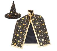 FIXOSHEE Cape d'Halloween Garçon et Filles Cinq Étoiles Noire Capuche Costume de Sorcière Amusant pour Fête Cosplay et Carnaval Cape de Décoration de Scène Légère et Résistante