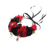 FIXOSHEE Couronne de Fleurs Artificielle Noire et Rouge Bandeau Coiffe Effrayante en Plastique Accessoire de Tête Réglable pour Fête Halloween Noël Décoration Cheveux Originale et