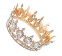 FIXOSHEE Couronne de Mariée en Alliage Doré Strass Blancs Grand Modèle Rond Accessoire Coiffure Mariage pour Femme et Cérémonie