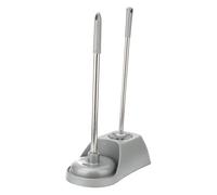 FIXOSHEE Déboucheur de Toilettes Puissant avec Brosse WC à Poils Doux Long Manche Gris Ergonomique Ensemble 1 Pièce avec Support Stable pour Nettoyage Salle de Bain
