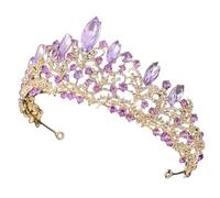 FIXOSHEE Diadème Baroque Couronne Strass Or Violet, Accessoire Capillaire Mariée Réutilisable, Bandeau Décoration Tête pour Mariage, Bal, Festival et Photographie, Élément Coiffure