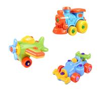 FIXOSHEE Ensemble 3 Véhicules Démontables pour Garçon et Filles, Jeu Éducatif Kart, Train et Avion à Assembler, Favorisant L'Imagination et Socialisation, Construction Couleur Aléatoire