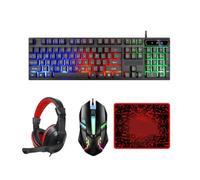 FIXOSHEE Ensemble Clavier et Souris Gaming Filaire 4-en-1 Rétroéclairé Casque et Tapis de Souris Compatible PC et Ordinateur Portable Kit Bureautique et Jeu Design Ergonomique et