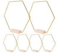 FIXOSHEE Ensemble de 6 Lot de Anneaux Hexagonaux Métal avec Socle Bois pour Décoration Centre de Table Cerceau Attrape-rêves DIY Supports Stables pour Mariage et Décoration Murale