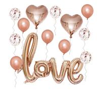 FIXOSHEE Ensemble de Ballons de Mariage 12 Pouces Latex Perlé 5 Pcs 12 Pouces Confettis 5 Pcs Aluminium Cœur Ballon Géant Love 108 CM pour Décoration Saint-Valentin Fiançailles et Fête