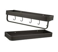 FIXOSHEE Étagère Murale Multifonction Aluminium pour Cuisine et Salle de Bain Rangement Solide avec Crochets et Barre Support pour Shampooing et Accessoires Gris Lot