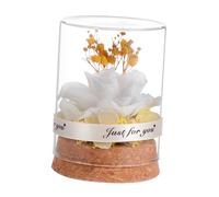 FIXOSHEE Fleur Éternelle sous Cloche Verre Blanc Cassé Ornement Romantique Résistant pour Cadeau Saint Valentin et Noël Décoration Élégante