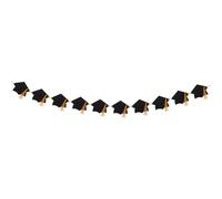 FIXOSHEE Guirlande de Chapeaux de Remise de Diplômes en Feutrine Noire Pompons, Bannière Suspendue Décorative pour Fête de Remise des Diplômes Universitaire, Accessoire Photo