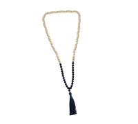 FIXOSHEE Guirlande de Perles Naturel avec Pompon Bleu Foncé Décoration Murale Suspendue Rétro pour