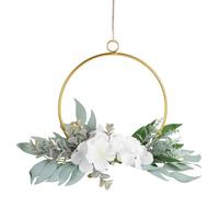 FIXOSHEE Guirlande Suspendue en Fer Forgé Ronde 30 Cm, Couronne Décorative de Porte Blanc Imitation Hortensia, Décoration Murale pour Mariage, Fête et Intérieur, Ornement Élégant et