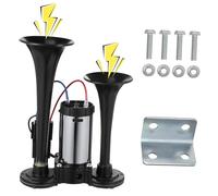 FIXOSHEE Klaxon Électrique Double Trompette Puissant pour Voiture et Camion Kit Compresseur Air Avertisseur Sonore pour Pickup et Véhicules Routiers