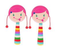 FIXOSHEE Lot De 2 Hochets En Bois à Main Pour Bébé Au Design De Dessin Animé, Jouet Musical Sensoriel, Léger, Couleur Rose, Développement Coordination Œil-main, Éveil Tactile Et Auditif