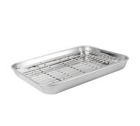 FIXOSHEE Lot De 2 Set De Plaques De Cuisson Rectangulaires En Acier Inoxydable 23 x 17 x 2,5 Cm Avec Grille Amovible, Résistant à La Chaleur, Pour Cuisson Et Refroidissement, Utilisation Domestique