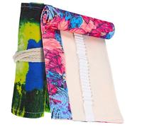 FIXOSHEE Lot de 2 Trousses à Crayons en Toile 48 Compartiments, Enroulables, Motifs Feuilles D’érable Violet et Vert, Rangement Organisé pour Crayons, Stylos, pour Étudiants et Artistes