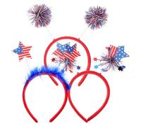 FIXOSHEE Lot de 3 Bandeaux Patriotiques Étoiles et Pompons Bleus, Rouges et Blancs, Taille Unique, Accessoires Légers pour Fête de L'indépendance Américaine, Cosplay et Événements Festifs