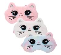 FIXOSHEE Lot De 3 Masques De Sommeil Souples Pour Garçon Et Filles, Cache-œil Décoratif Motifs Chat En Peluche, Léger Et Confortable, Pour Dormir, Voyager, Se Reposer, Présent Famille Et Amis