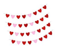 FIXOSHEE Lot de 4 Bannières en Feutre Décoratives pour Fête des Amoureux Guirlande de Cœurs Rouges et Roses Décoration Murale Légère et Réutilisable pour Anniversaire Mariage et