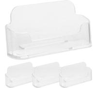 FIXOSHEE Lot de 4 Porte-cartes de Visite en Plastique Transparent Support de Bureau Simple Couche Organisateur Compact pour Présentoir Cartes Visite Stand du Vendeur Professionnelle