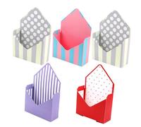 FIXOSHEE Lot de 5 Boîtes d'Emballage de Fleurs Pliantes en Carton Forme Enveloppe Motifs Pois Rouges Pois Beige X2 Rayures Violettes et Bleu Pastel Étanches pour Bouquets et Présents