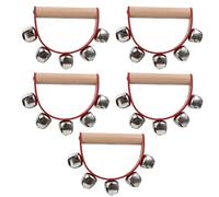 FIXOSHEE Lot de 5 Cloches de Noël à Manche en Bois Rouge 5 Grelots Clochette à Main Musical pour Fêtes de Noël Activités Scolaires et Chants Festifs