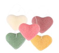 FIXOSHEE Lot De 5 Éponges Nettoyantes Visage De Cœur 5 Couleurs, Douceur Exfoliante, Contrôle De L’huile, Pour Femmes Et Hommes, Soin Du Visage Quotidien, Éponge Réutilisable Naturelle
