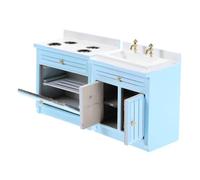 FIXOSHEE Mini Ensemble Cuisine pour Maison de Poupée, Lavabo Miniature Bleu et Cuisinière Bleue, Accessoire de Poêle Décoratif, Meuble Miniature pour Décoration de Salle de Bain Cuisine