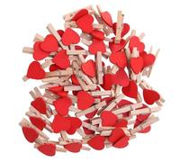 FIXOSHEE Mini Pinces Photo Cœur en Bois Rouge, Lot de 50 pour Affichage | Crochet Rapide, pour Tableaux D'affichage et Photos, Design Tendre, Enseignants et Créatifs