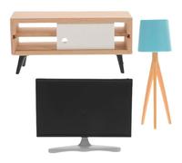 FIXOSHEE Mini Télévision Modèle Écran LCD Noir Meuble TV Blanc et Lampe de Bureau Bleue 3 Pièces Fournitures pour Maison de Poupée Décoration Miniature pour Salle de Jeux Garçon et