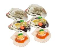 FIXOSHEE Modèles De Nourriture Réaliste en PVC Fruits De Mer Coquilles De Scallops Et Huîtres 6 Pièces Petite Taille Décoration La Cuisine Accessoires Photo Jouets pour Jouer Au Restaurant