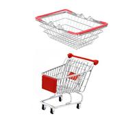 FIXOSHEE Panier Courses Garçon Fille Acier Inoxydable Robuste avec Chariot de Simulation Supermarché pour Garçon et Fille Panier et Caddie de Jeu Imitation Réaliste pour Jeu de Rôle