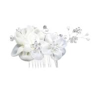 FIXOSHEE Peigne à Cheveux Mariage Blanc Élégant Alliage avec Fleurs Soie et Strass Décoration Coiffure pour Mariée et Demoiselles Honneur Accessoire Photo Cérémonie