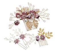 FIXOSHEE Peignes à Cheveux Fleuris et Épingles à Cheveux Perles 4 Pièces Ensemble Violet Accessoires Coiffure Mariage Femmes Cérémonies Strass Déco Élégante