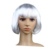 FIXOSHEE Perruque Bob Droite Blanche avec Frange Perruque Synthétique Naturelle pour Cosplay Fête Halloween et Concerts Adaptée Aux Femmes et Garçon Fille