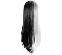 FIXOSHEE Perruque Longue Droite Mi-noir Mi-blanc pour Femmes Perruque Cosplay Style Yin Yang Synthétique pour Fêtes Halloween et Spectacles