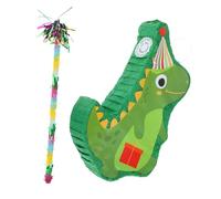 FIXOSHEE Piñata Dinosaure en Papier 3d Verte Bâton à Frapper et Franges, Décoration de Fête D'anniversaire 2 Pièces, Accessoire pour Animation et Célébration Festive