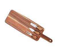 FIXOSHEE Planche à Découper en Bois Multifonctionnelle pour Fromage, et Charcuterie Set avec Couteaux à Fromage et Fourchettes Plateau de Service pour Apéritif, Pique-niques et Réception -