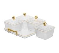 FIXOSHEE Plateau à Apéritifs Compartimenté Transparent 4 Cases avec Couvercle Coupelles pour Noix et Fruits Secs Plateau de Service Pratique pour Maison et Réceptions Réutilisable