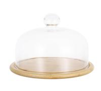 FIXOSHEE Plateau à Dessert Verre Transparent avec Cloche Anti-poussière Plateau Gâteau Bois Multifonction pour Gâteau Fruits et Biscuits Usage Réutilisable et Facile à Nettoyer