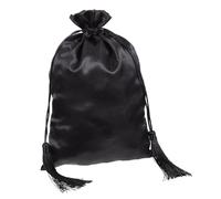 FIXOSHEE Pochette de Rangement à Cordon avec Pompons Satin Noir Multi-usage pour Maquillage Trousse de Toilette et Accessoires de Voyage Résistante et Facile à Transporter