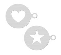 FIXOSHEE Pochoirs à Café en Acier Inoxydable 2 Pièces - Moules à Décorer Latte et Cappuccino de Cœur et Étoile - Outils de Décoration pour Café, Chocolat Chaud et Pâtisserie, Usage