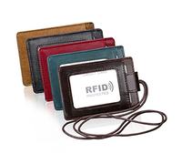 FIXOSHEE Porte Badge Cuir Rfid Étui Suspendu Tour de Cou pour Documents de Voyage et Carte Identité Protection Pratique et pour Badge Employé Usage et Événements